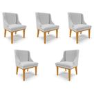Kit 5 Cadeiras Decorativas Sala de Jantar Base Fixa de Madeira Firenze Linho Cinza/Castanho G19 - Gran Belo Kit 5 Cadeiras Decorativas Sala de Jantar Base Fixa de Madeira Firenze Linho Cinza/Castanho G19 - Gran Belo