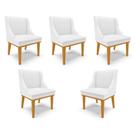 Kit 5 Cadeiras Decorativas Sala de Jantar Base Fixa de Madeira Firenze PU Branco Fosco/Castanho G19 - Gran Belo
