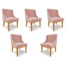 Kit 5 Cadeiras Decorativas Sala de Jantar Base Fixa de Madeira Firenze Veludo Rose/Castanho G19 - Gran Belo Kit 5 Cadeiras Decorativas Sala de Jantar Base Fixa de Madeira Firenze Veludo Rose/Castanho G19 - Gran Belo