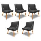 Kit 5 Cadeiras Decorativas Sala de Jantar Pés Palito de Madeira Firenze PU Preto Fosco/Natural G19 - Gran Belo
