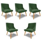 Kit 5 Cadeiras Decorativas Sala de Jantar Pés Palito de Madeira Firenze Suede Verde Esmeralda/Natural G19 - Gran Belo
