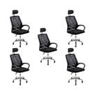 Kit 5 Cadeiras Escritório Diretor Tela Mesh Encosto De Cabeça com Ebook