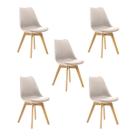 Kit 5 Cadeiras Estofadas Saarinen Wood Pés de Madeira Bege