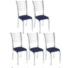 Kit 5 Cadeiras Iara Cromada Para Cozinha-material sintético Azul