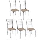 Kit 5 Cadeiras Iara Cromada Para Cozinha-suede Bege Kit 5 Cadeiras Iara Cromada Para Cozinha-suede Bege