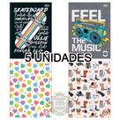 Kit 5 Cadernos Brochurão 80 Folhas 1/4 Pepper Estampas Capa Dura - Materiais Escolares 152391-5