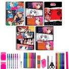Kit 5 Cadernos Grande Anime Arame Capa Dura Com 40 Itens