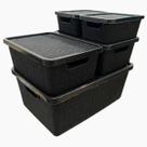 Kit 5 Caixa Organizadora Cesto com tampa grande Caixas em plástico 2L 6L 16L Preto