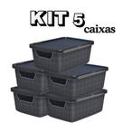 Kit 5 Caixas Cesto Organizador Jutta 2 Litros Preta Com Tampa