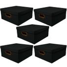 Kit 5 Caixas Organizadoras Linho Grande Cesto Armazenamento de Objetos Diversos Dello Preto