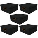 Kit 5 Caixas Organizadoras Linho Grande Cesto Armazenamento de Objetos Diversos Dello Preto Kit 5 Caixas Organizadoras Linho Grande Cesto Armazenamento de Objetos Diversos Dello Preto