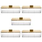 Kit 5 Caixas para Chá Organizador 3 Divisórias Plástico Tampa Bambu Lyor Joias Escritório