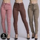 Kit 5 Calças Feminina Bengaline Cós Alto Blogueira Cintura Alta