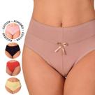 Kit 5 Calcinha Cintura Alta Cós Duplo Cotton Algodão Liso Segura Barriga Lingerie Feminina Atacado