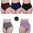 Kit 5 Calcinha Plus Size Cintura Alta Cós Alto - c11 KIT 5 THAMIRES VINHO MARINHO PRETA CINZA SATIM