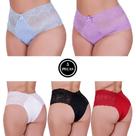 Kit 5 Calcinha Plus Size Cós Alto Detalhe de Renda- c5 KIT 5 TALITA AZUL LILÁS BRANCA PRETA VERMELHA
