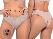 Kit 5 Calcinhas em Cotton Algodão com Renda Sobreposta Lingerie Feminina Tradicional