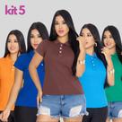 Kit 5 Camisa Gola Polo Feminina Piquete Com Tecido Premium