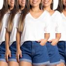Kit - 5 camisetas de malha de viscose e elastano gola v
