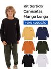 Kit 5 Camisetas Manga Longa Infantil Menino Básica Lisa menino conforto menino