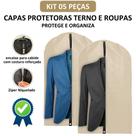 Kit 5 Capa Protetora Para Terno Roupa Jaqueta Vestido Com Zíper TNT Impermeável Bege Clean Kit 5 Capa Protetora Para Terno Roupa Jaqueta Vestido Com Zíper TNT Impermeável Bege Clean