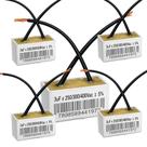 Kit 5 capacitor 2 fios quadrado 3 uf x 250/400v chapa tri