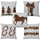 Kit 5 Capas Almofada Linho E Couro Sela Cavalo Country 50x50