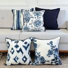 Kit 5 Capas Almofadas Linhão Branco Flores, Floras, Ikat, Listras e Linho Azul