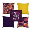 kit 5 capas de almofadas geométrica roxo e amarelo