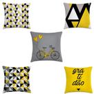 kit 5 capas de almofadas geométrico amarelo e cinza kit 5 capas de almofadas geométrico amarelo e cinza