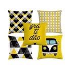 kit 5 capas de almofadas geométrico cinza com preto e amarelo 40x40