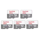 Kit 5 Cartão Memória Micro SD Sandisk 64GB Classe 10 Ultra Kit 5 Cartão Memória Micro SD Sandisk 64GB Classe 10 Ultra