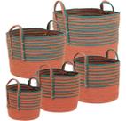 Kit 5 cestas decorativa organizadora multiuso fibra colorido Kit 5 cestas decorativa organizadora multiuso fibra colorido