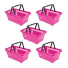 Kit - 5 Cestos Compras Plástica D100 Cód. 3400 Rosa Supermercado - Della Plast