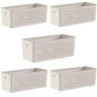 Kit 5 Cestos Organizadores Retangulares com Alças 6,6L Bege Flow Lavanderia Closet Banheiro