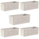 Kit 5 Cestos Organizadores Retangulares com Alças 6,6L Bege Flow Lavanderia Closet Banheiro