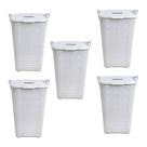 Kit 5 Cestos Rattan Grande C/ Tampa Basculada Branco-Arqplast