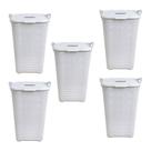 Kit 5 Cestos Rattan Grande C/ Tampa Basculada Branco-Arqplast