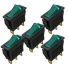 Kit 5 chave gangorra on/off 3polos iluminada verde 15a 250v