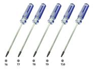 Kit 5 Chaves Torx Com Furo T6 T7 T8 T9 T10