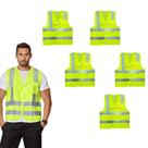 Kit 5 Colete Brascamp Com Bolso EPI NR06 Faixa Refletiva Fluorescente Alta Visibilidade Para Obra Logística Sinalização