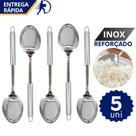 Kit 5 Colheres de Servir Grande Longa 100% Inox Premium Reforçada Ideal para Restaurante