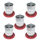 Kit 5 Comedouros Aves 5kg Suspenso Galvanizado Prato Plástico com Regulagem Altura