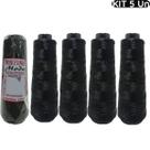Kit 5 Cones Princesinha Moda Fina Preta 500m Incomfio Linha para Tranças, Boc Braids e Crochê