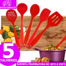 Kit 5 Conjunto de Silicone Utensílios De Silicone- 1 Escumadeira/ 1 Espátula/ 1 Colhe/r 1 Concha/ 1 Espátula Vazada Cozinha