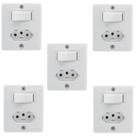 Kit 5 Conjunto Interruptor Simples + Tomada 20A Sobrepor Box