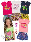 Kit 5 Conjuntos Infantil Menina Verão Blusa Manga e Shorts com Elástico Kit 5 Conjuntos Infantil Menina Verão Blusa Manga e Shorts com Elástico