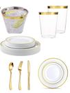 KIT 5 CONVIDADOS - Copo Prato Descartável De Luxo - Gold