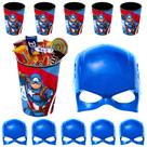Kit 5 Copos Capitão América e 5 Máscaras Aranha Lembrancinha Decoração de Festa