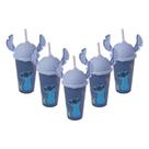 Kit 5 Copos Stitch e Angel 500ml Com Tampa Ludica Canudo Orelhinha para Refri Bpa Free Disney Lembrancinha Festa